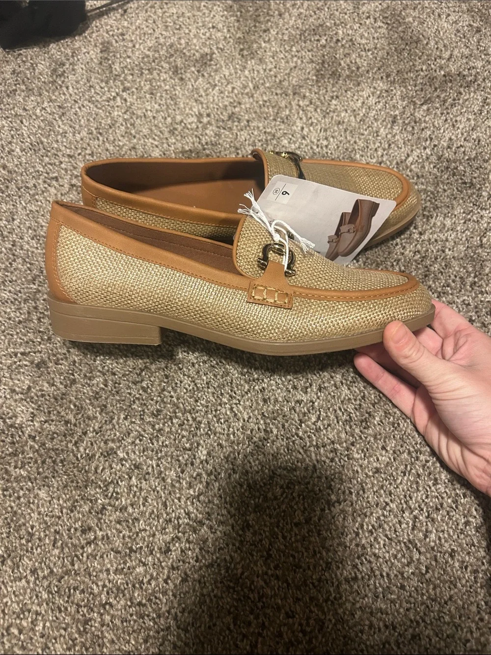 Serra Tan Woven Bit-Trim Slip-On Loafers
